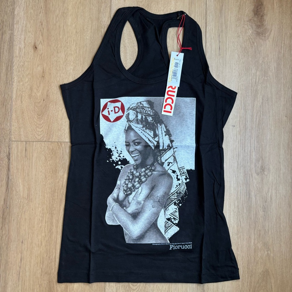 NWT Fiorucci Naomi Campbell Graphic Racerback Tank Top Size Small